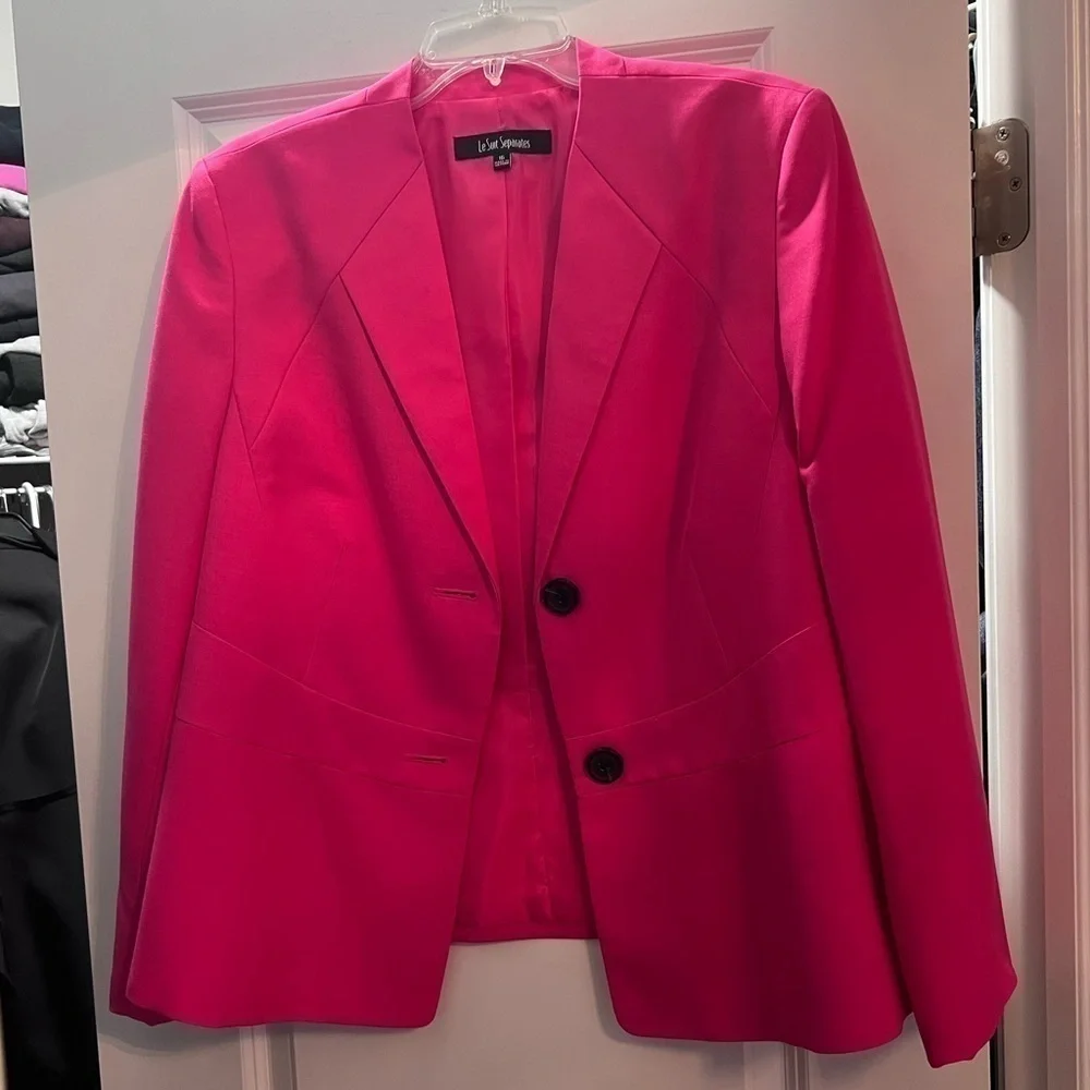 Le Suit Hot Pink Double Breasted Blazer Jacket Career Barbiecore Chic